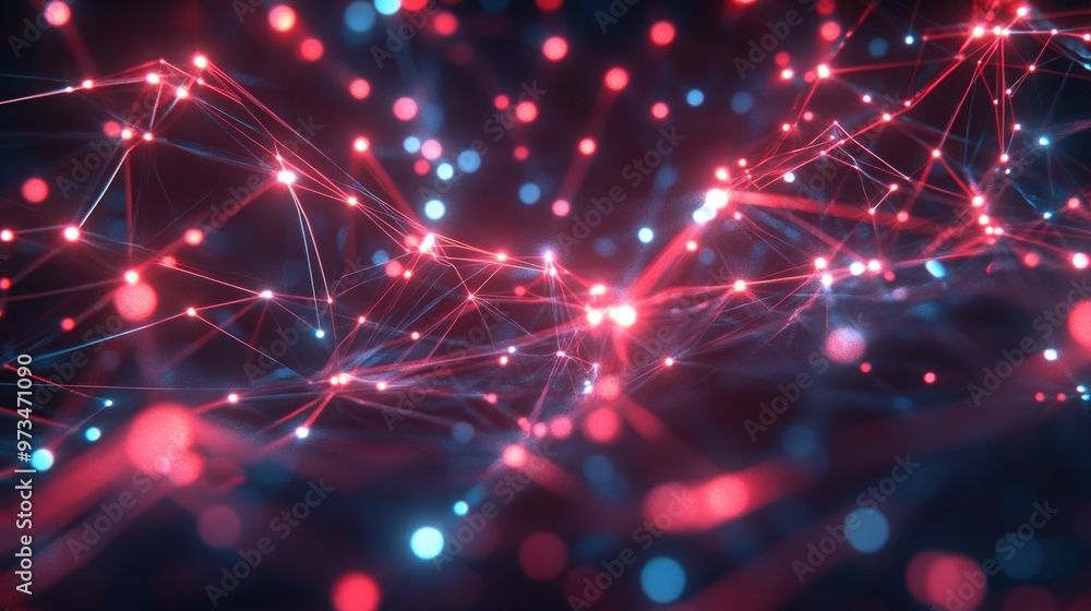 Poster glowing lines and dots form a digital plexus abstract futuristic backdrop created through 3d renderi