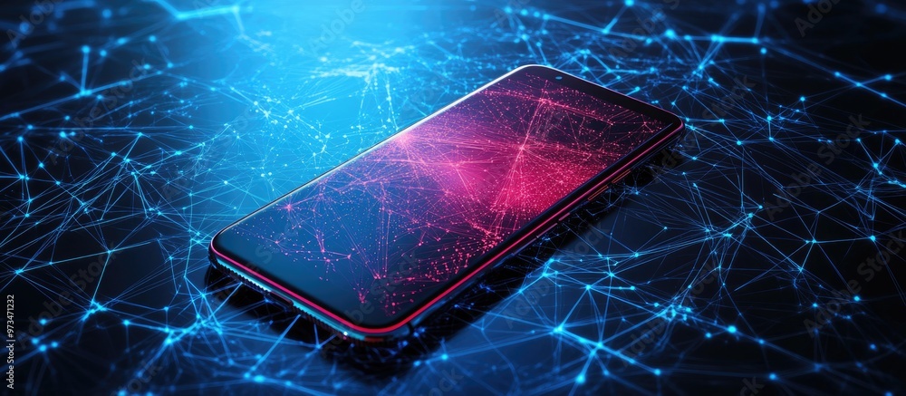 Aufkleber 3d smartphone illustrating high speed internet data with lines depicting network connectivity agains