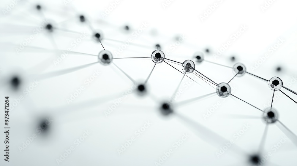 Poster abstract geometric dots connected on a white background featuring hexagonal shapes for conceptual te