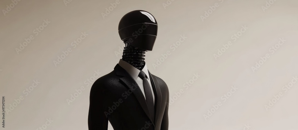 Aufkleber 3d rendering of a robotic businessman dressed in a black suit on a plain background