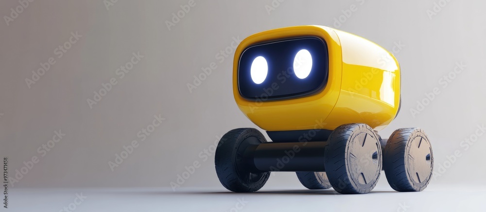 Poster a 3d rendering of a delivery robot on a plain background