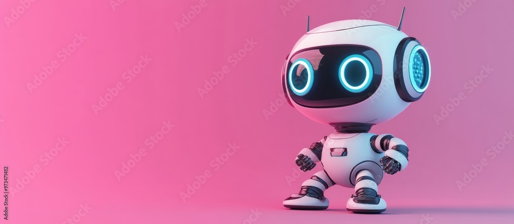 Poster adorable cartoon robot in 3d render representing technology ideal for customer support chatbot onlin