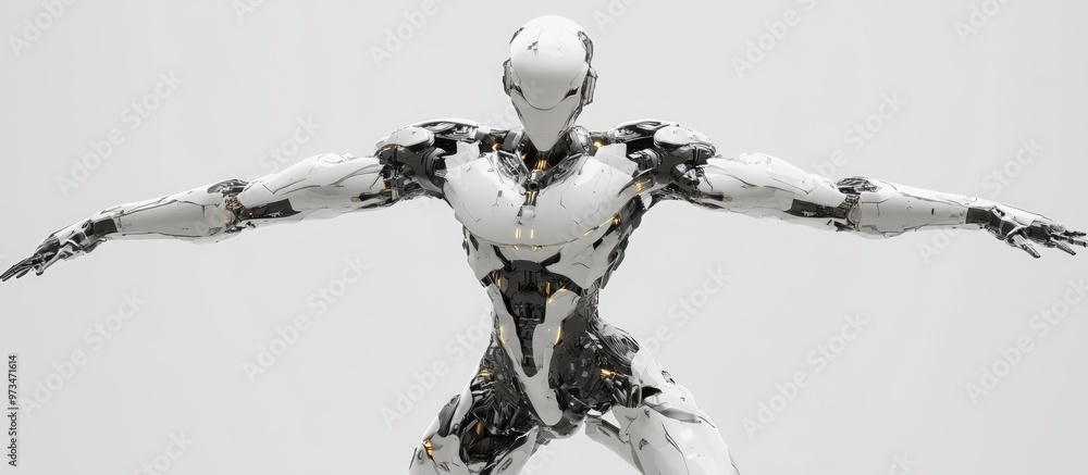 Poster 3d rendered illustration of a robotic cyborg android in a dynamic standing pose showcasing distinct 