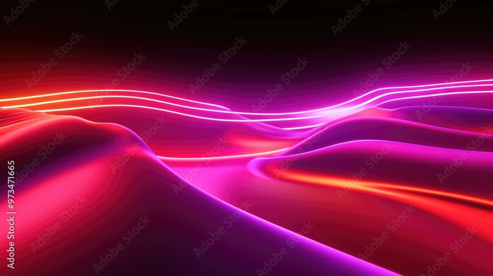 Sticker abstract gradient background with red and purple hues featuring neon light curves and shapes in a vi