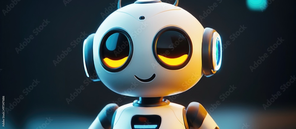 Poster 3d rendering of an adorable cartoon character robot showcasing a full length design and playful feat
