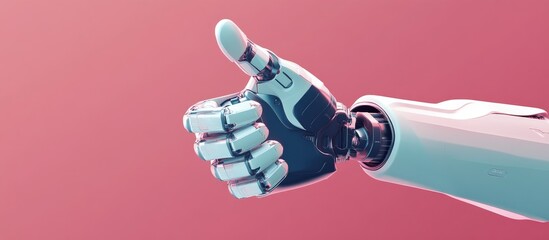 Modern robotic hand giving a thumbs up gesture representing agreement success and the advancements in artificial intelligence Flat design illustration