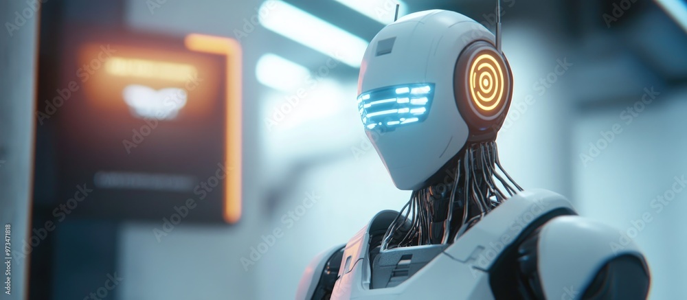 Poster 3d rendering of a robot with wi fi connectivity
