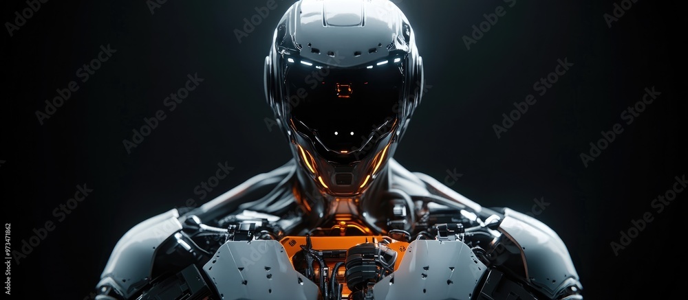 Poster futuristic cyborg with exposed internal mechanisms against a dark backdrop 3d rendering