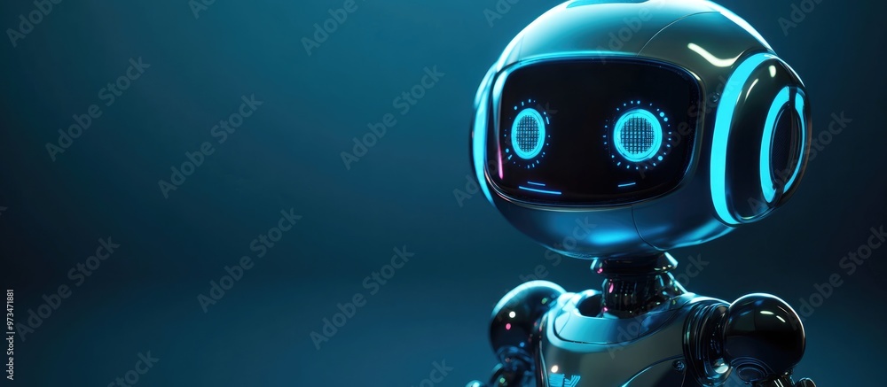 Poster adorable robot showcasing hologram of blockchain technology representing innovation and metaverse ne