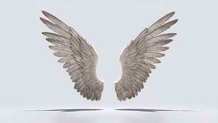 Naklejka premium Pair of isolated angel wings with 3D feathers on white background, 3D Illustration, 3D Rendering