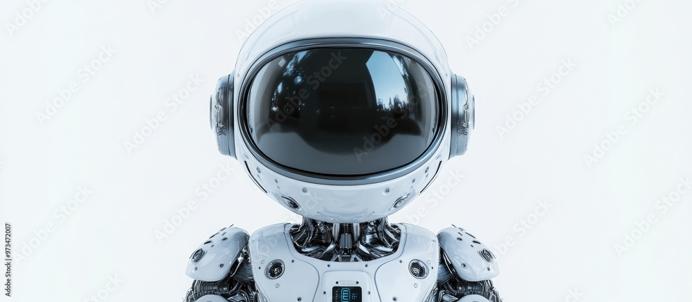 Poster 3d rendering of an adorable robot cyborg character set against a white background cartoon astronaut 