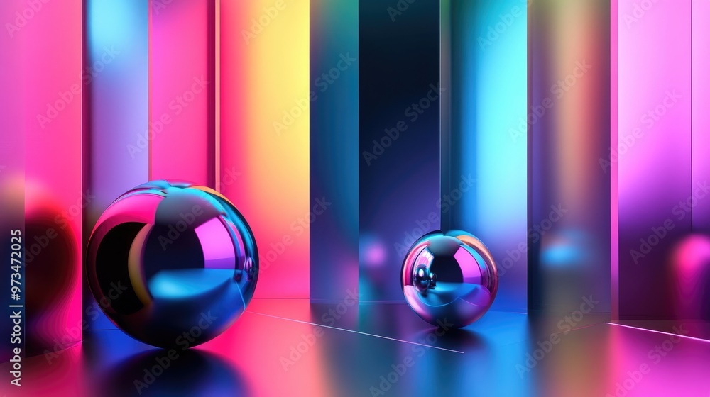 Poster dynamic interior featuring smooth black and colored gradient objects 3d illustration and rendering