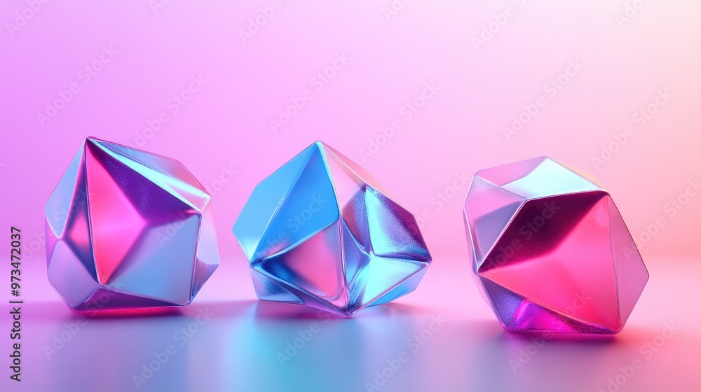 Poster three dimensional polyhedrons in a cool hue with a blank background 3d rendering
