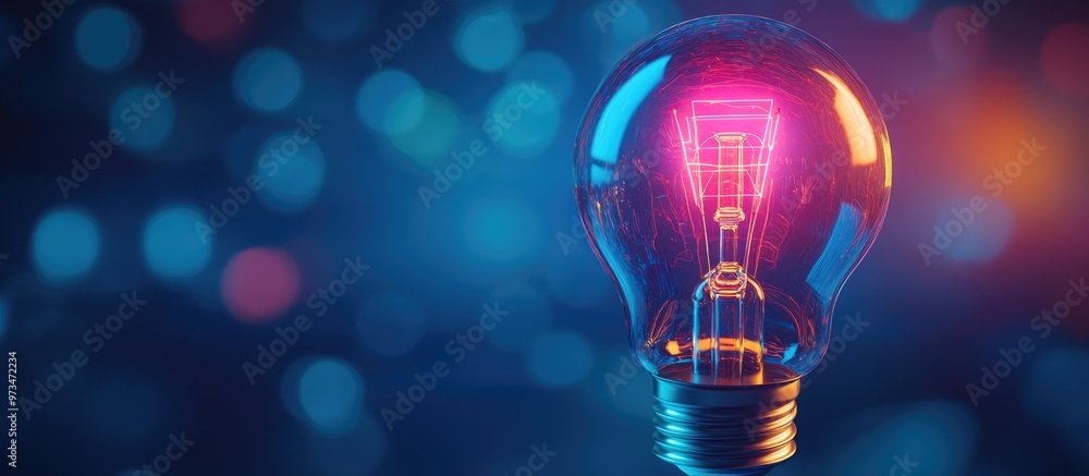 Poster a luminous lightbulb featuring an inner circuit design against a dark blue backdrop symbolizing tech