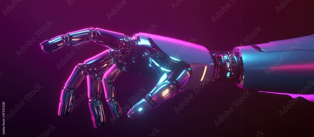Poster robot hand illustrating internet technology concept in a 3d rendered image