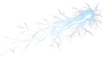 Dynamic blue lightning bolt with intricate details and vibrant energy on a dark background, perfect for dramatic visuals. Transparent background.