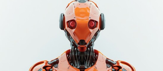 Futuristic orange robot cyborg character design in red 3D illustration on a clean white background