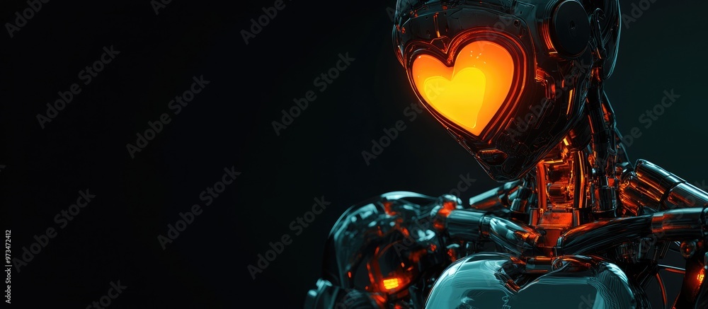 Poster humanoid robot displaying a heart symbol advanced technology 3d rendering