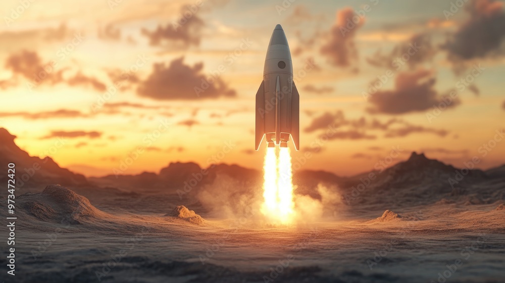 Aufkleber spaceship launching against a plain backdrop digital rendering