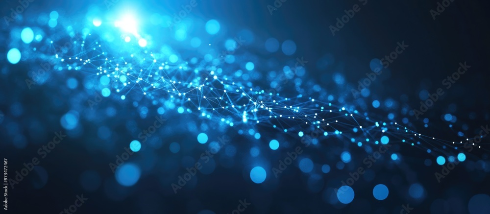 Poster lines and dots radiating from the center against a blue backdrop symbolizing information networks ar