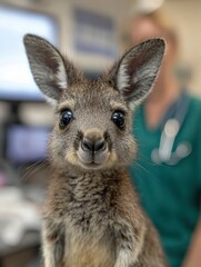 Fototapeta premium Close-up Portrait of a Curious Young Kangaroo with Big Eyes