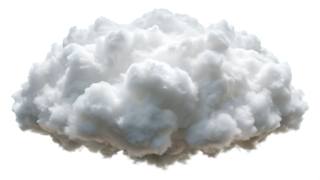 Fluffy white cloud isolated on transparent background, perfect for various creative and design projects involving nature. Transparent or white background.