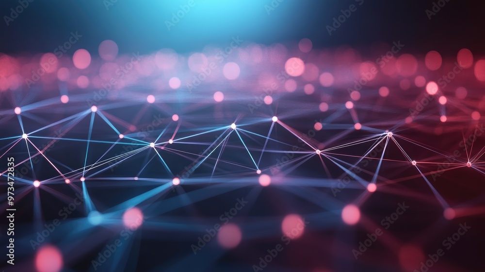 Poster abstract background featuring interconnected dots and lines illustrating a network connection struct