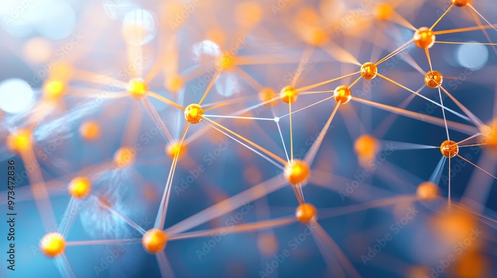 Poster abstract geometric background featuring interconnected dots and lines representing molecular structu
