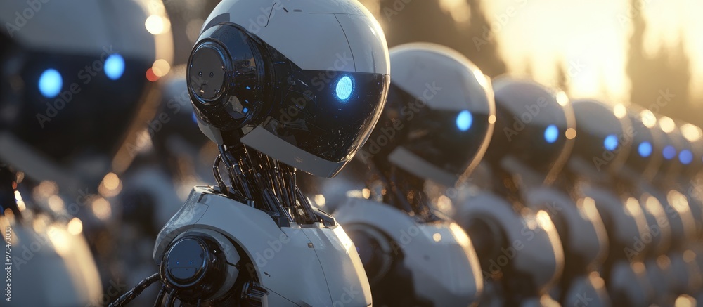 Poster futuristic robots depicted in imaginative sci fi art showcasing advanced technology and surreal conc