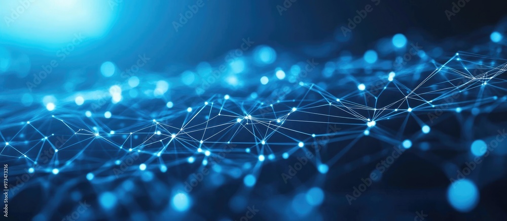 Poster network connection framework abstract blue backdrop featuring dynamic dots lines and triangles futur
