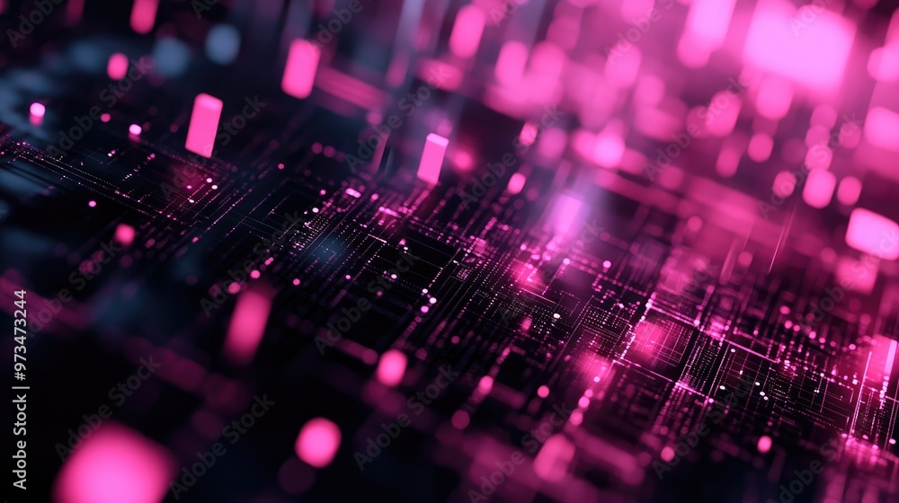Poster abstract pink and black digital 3d glitch effect featuring a tech inspired texture and a dispersed b