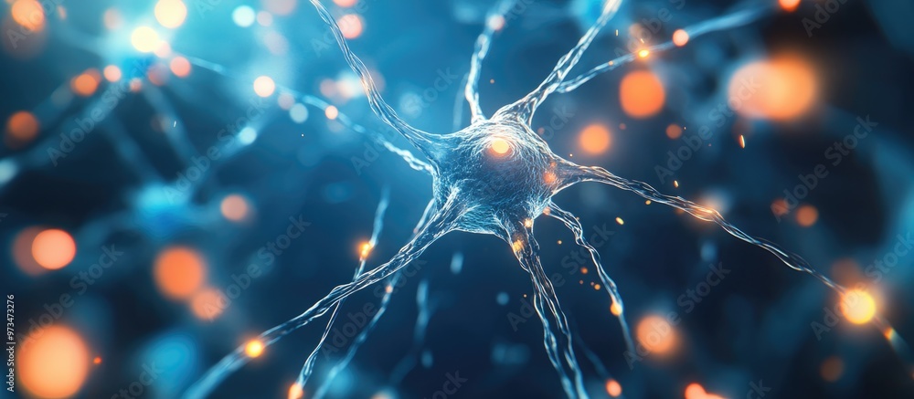 Poster abstract representation of neural connections set against a blue backdrop a technological design the