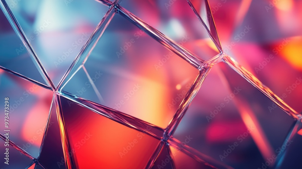 Wall mural blurred diagonal backdrop featuring an abstract futuristic fractal design resembling glass and refle