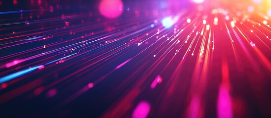 Dynamic abstract background featuring light lines and futuristic technology Diagonal stripes with glowing rays represent high speed internet and fiber optic connections
