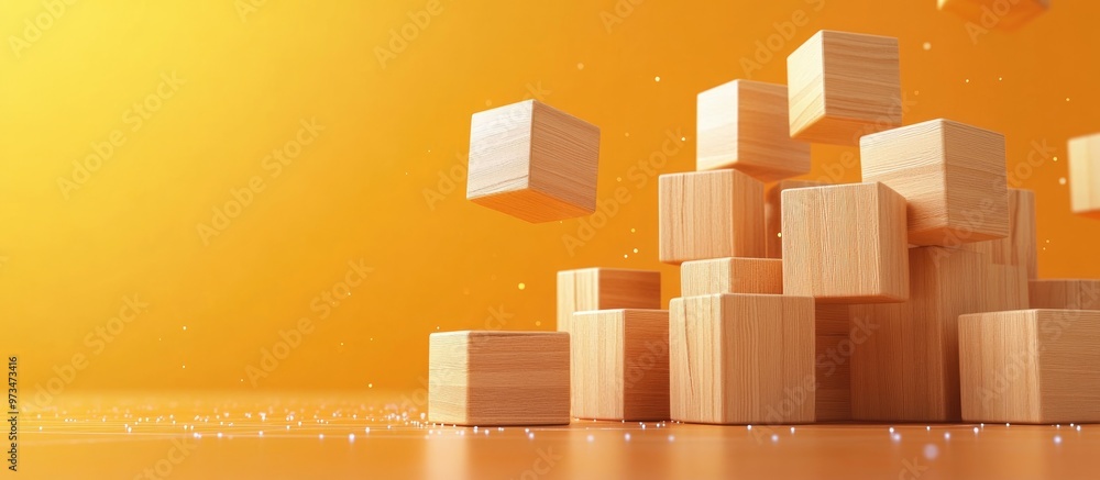 Poster ai concept represented by wooden blocks on a vibrant orange surface highlighting the theme of artifi