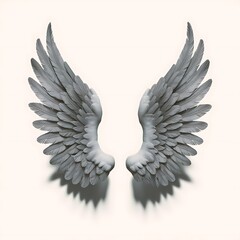 Obraz premium Pair of isolated angel wings with 3D feathers on white background, 3D Illustration, 3D Rendering