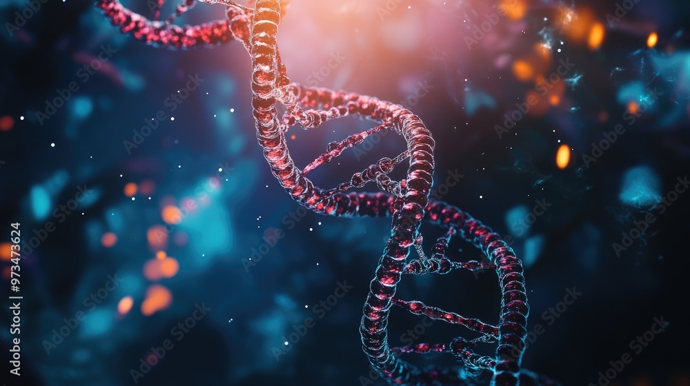 Poster background image depicting a 3d rendering of a dna molecule highlighting research concepts