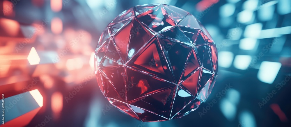 Poster futuristic 3d sphere featuring artistic triangular shapes in a creative design