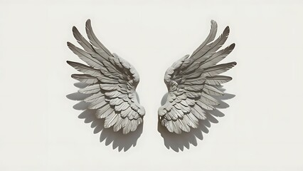 Fototapeta premium Pair of isolated angel wings with 3D feathers on white background, 3D Illustration, 3D Rendering
