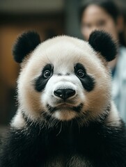 Obraz premium Close-up Portrait of a Curious Giant Panda Cub