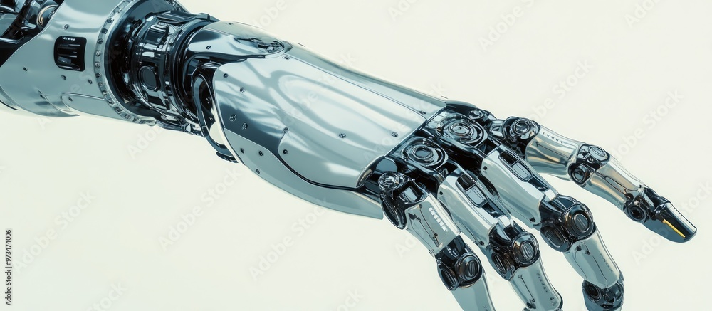 Aufkleber stylish robot arm design rendered in matte chrome against a white background showcasing a modern 3d 