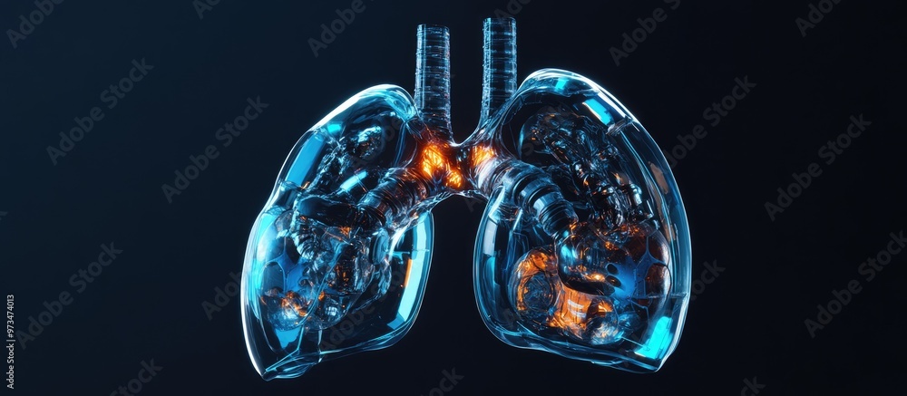 Poster futuristic cybernetic lungs isolated 3d rendering of internal robotic organs