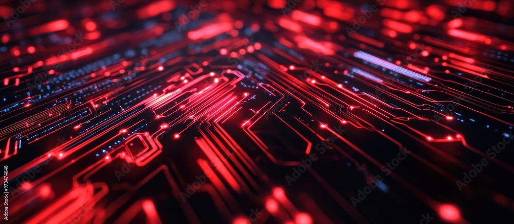 Aufkleber red cyber circuit background representing futuristic technology concepts