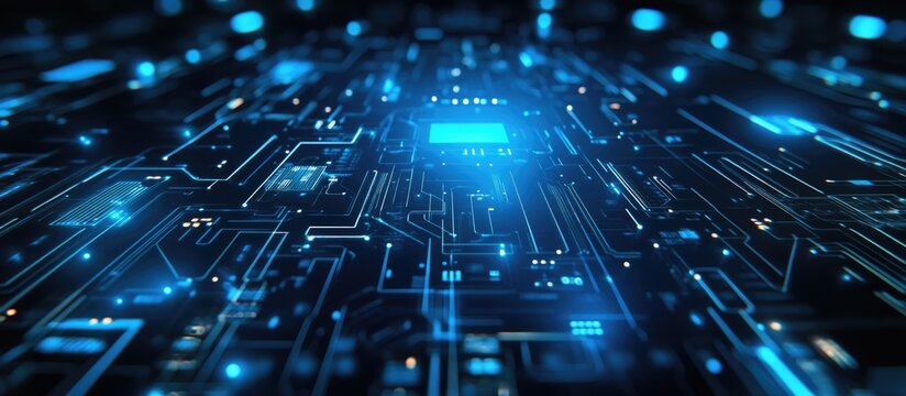 Blue futuristic technology background featuring cyber circuit patterns
