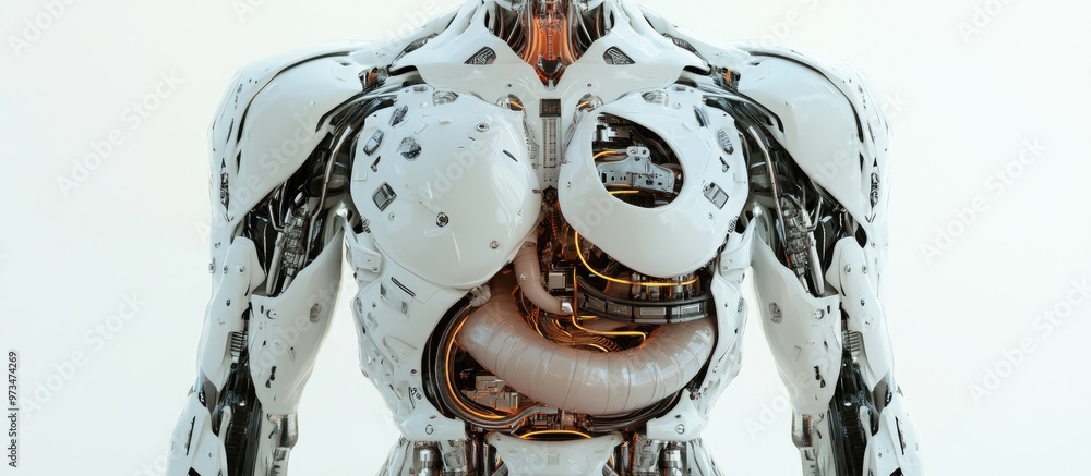 Aufkleber smart stylish robot humanoid torso featuring an exposed mechanical digestive system 3d rendering