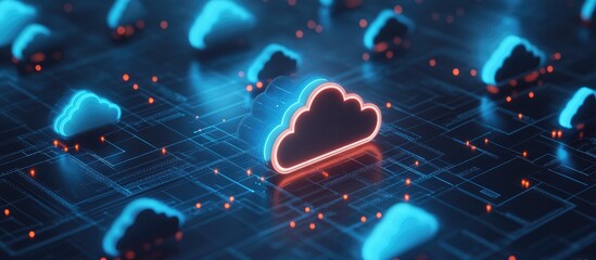Data management and transfer via cloud technology Modern internet solutions for data exchange set against a dark blue background Concept of relocating file systems