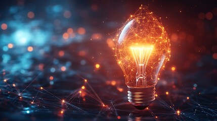 Glowing Light Bulb in Abstract Background. Concept of Idea, Innovation, Inspiration, and Creativity