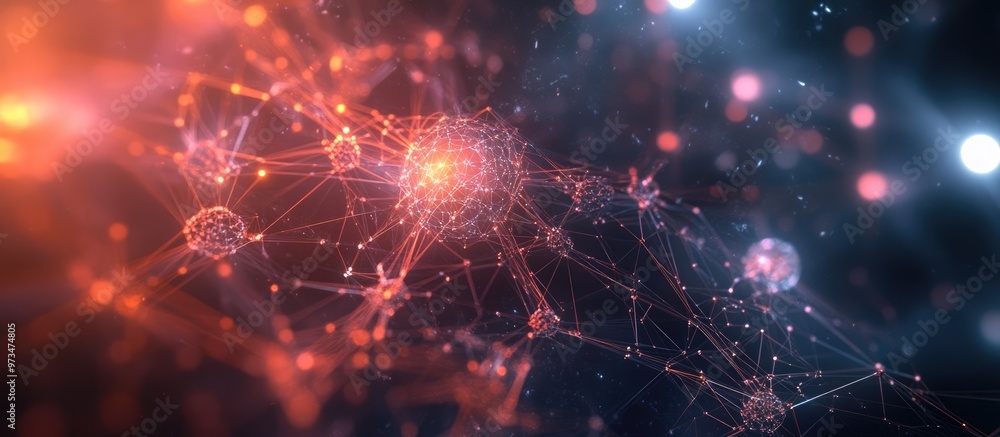 Poster futuristic abstract illustration featuring a cybernetic network ai robotic systems for data analysis