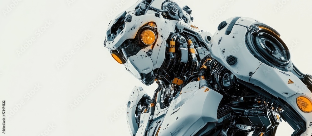 Poster futuristic mega robot on a white background adding a playful touch to your creations 3d illustration