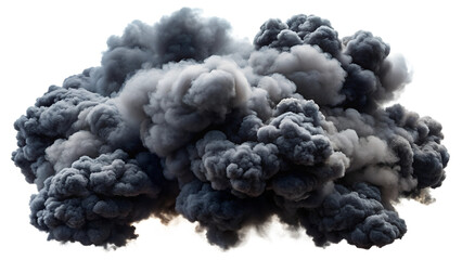 A dramatic explosion cloud with thick, dark smoke billowing into the sky, creating an intense and powerful visual impact. Transparent or white background.